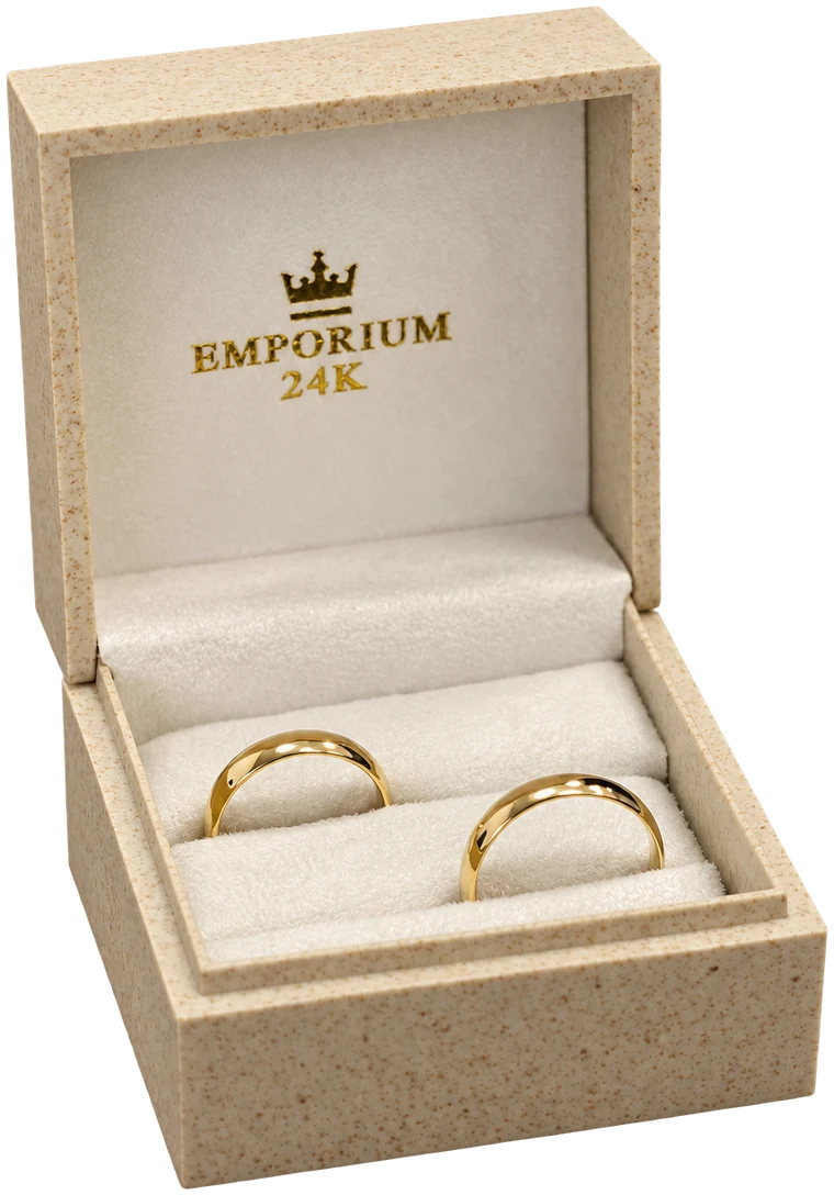 Par de alianças em ouro 18k no estojo da Emporium24k